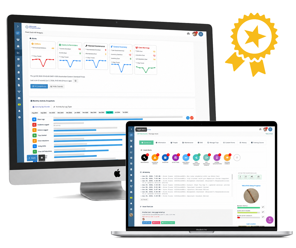 Fleet Dashboard showing fleet alerts, activity snapshots and vessel management
